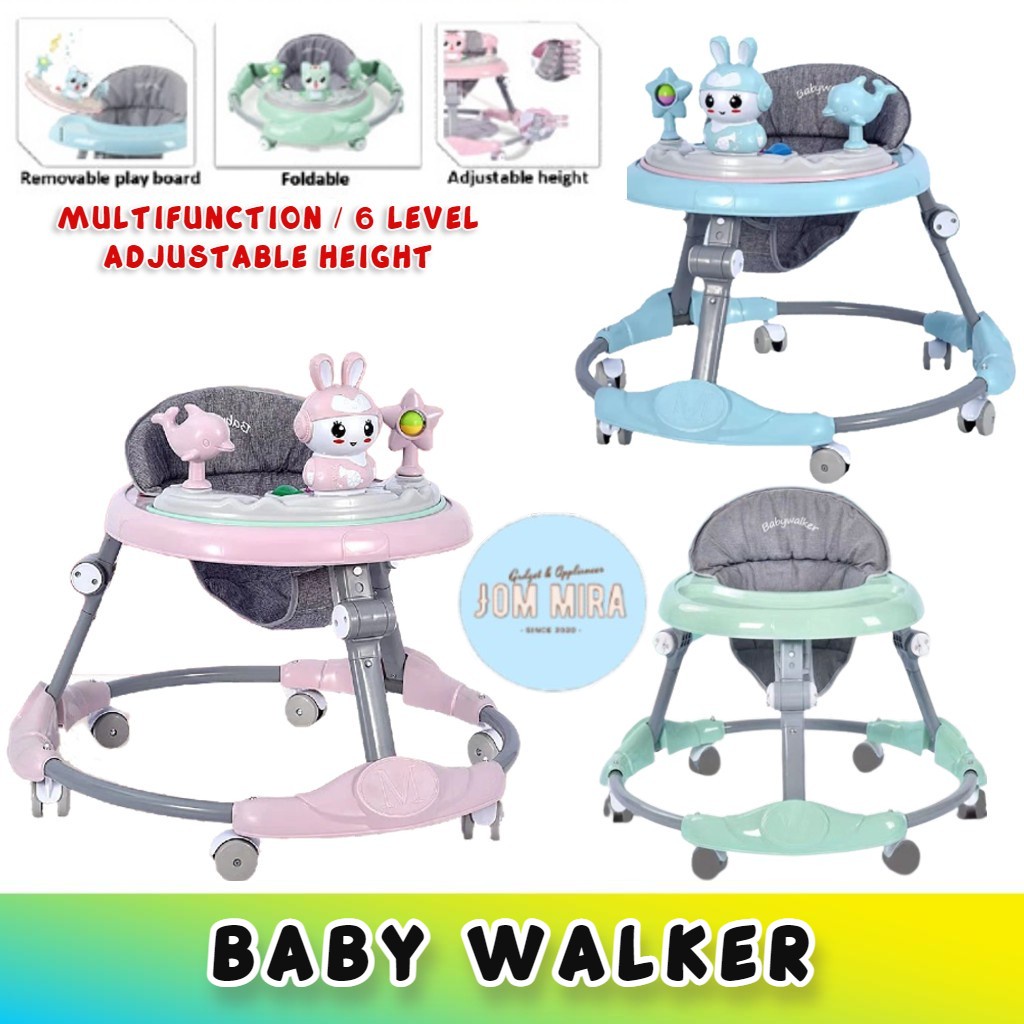 Baby Walker with Music AntiOLeg Foldable Portable Folding Adjustable Height Push Walkers