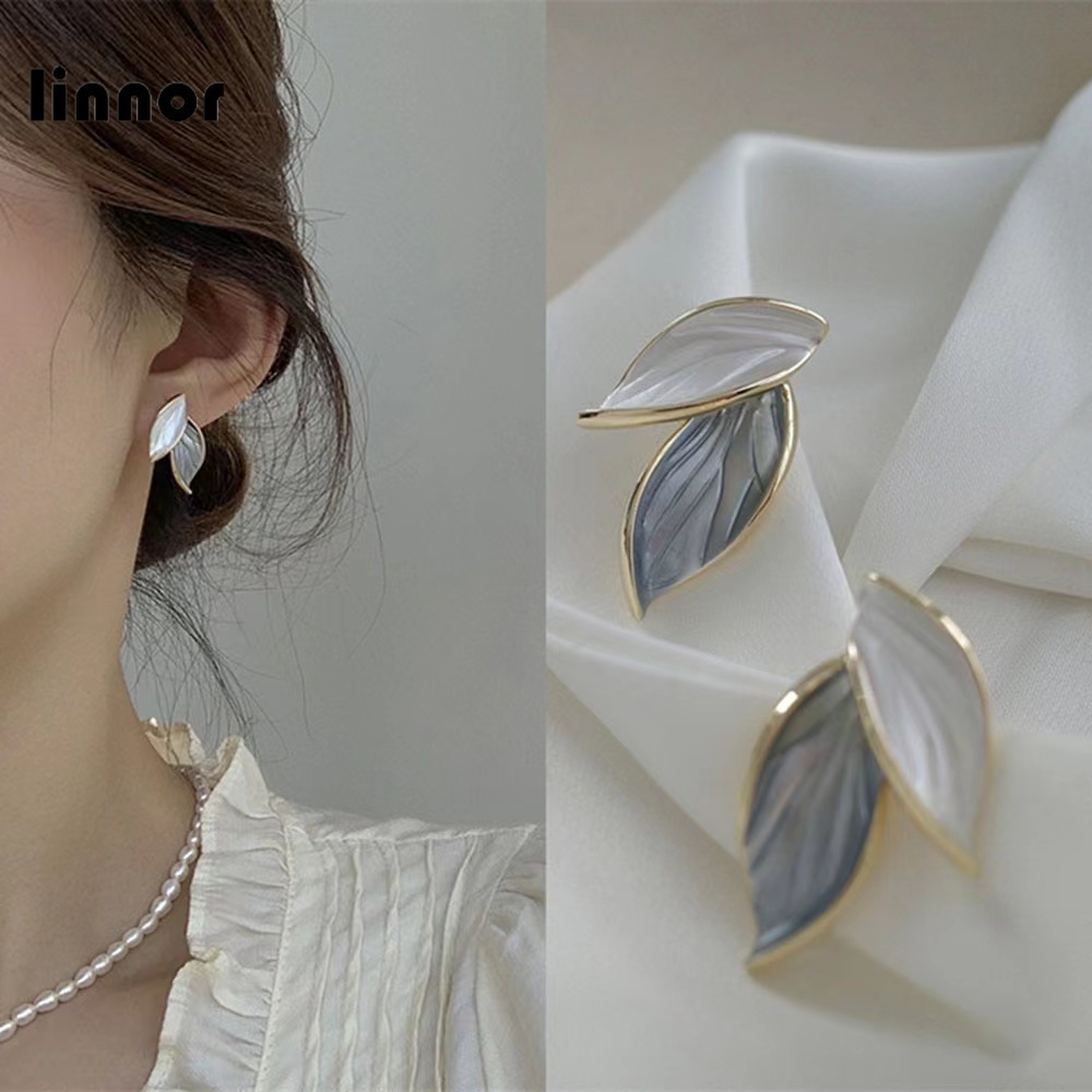 Korean Leaf Earrings Blue Enamel Leaves Earings Ins Girl Accessories