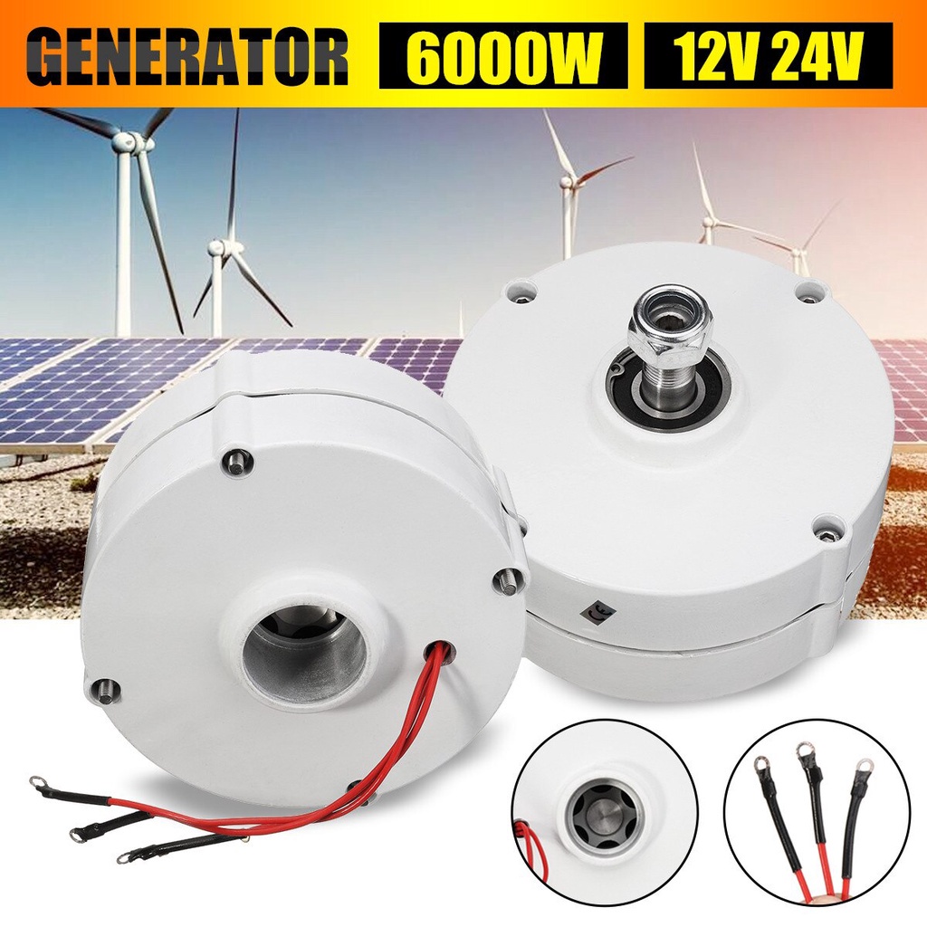 Wind Turbine Generator Motor 6000W 12V 24V 3 Phase Gearless Permanent Magnet AC Alternator For Wind Water Turbine Diesel Engine