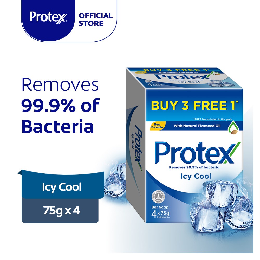 Protex Icy Cool AntiBacterial Bar Soap Valuepack Eliminates 99.9% Bacteria (75g x 4)