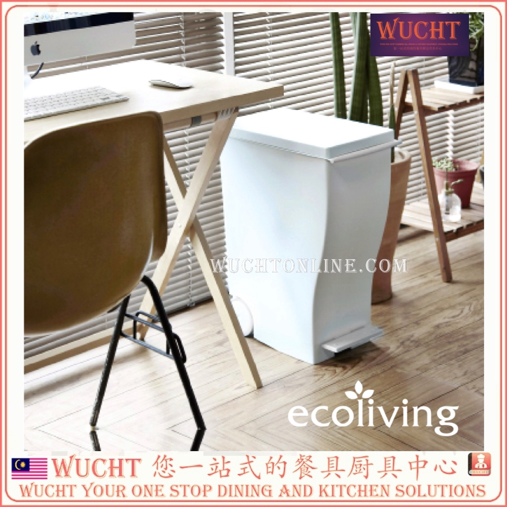 【WUCHT】ECO LIVING 18Ltr Rect Step Foot Pedal Space Save Rubbish Dustbin Rolling Wheels & Handle Tong Sampah Bin,ECO-192