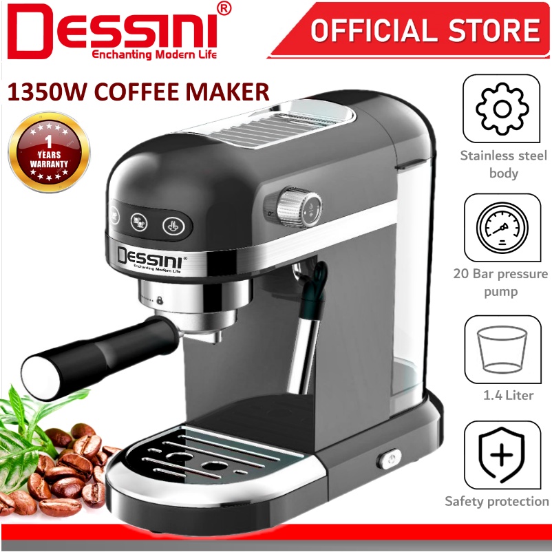 DESSINI ITALY 20 Bar 1.4L Espresso Coffee Maker Brew Froth Cappuccino Latte Machine Milk Frothing Bubble Steamer