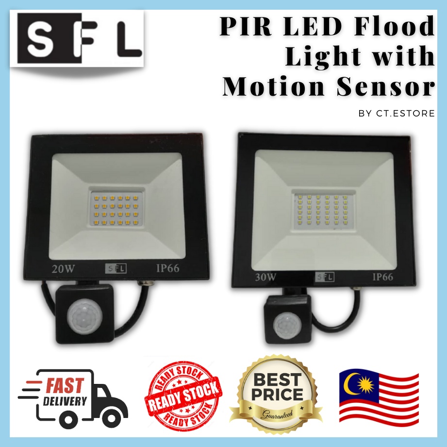 PIR LED Flood Light with Motion Sensor Outdoor 20W/30W Waterproof IP66