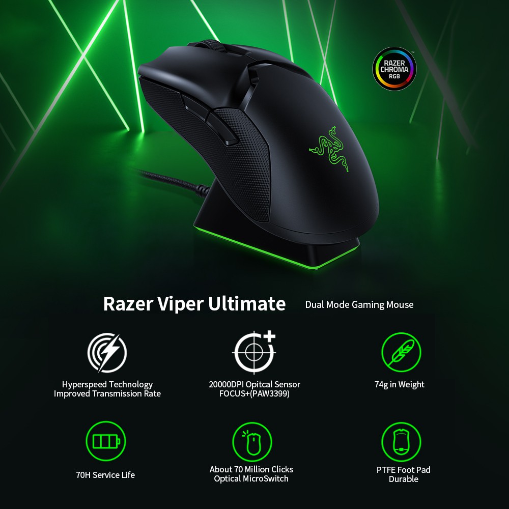 Razer Viper Ultimate Hyperspeed Wireless Gaming Mouse Black Mercury White With Charging Dock Shopee Malaysia