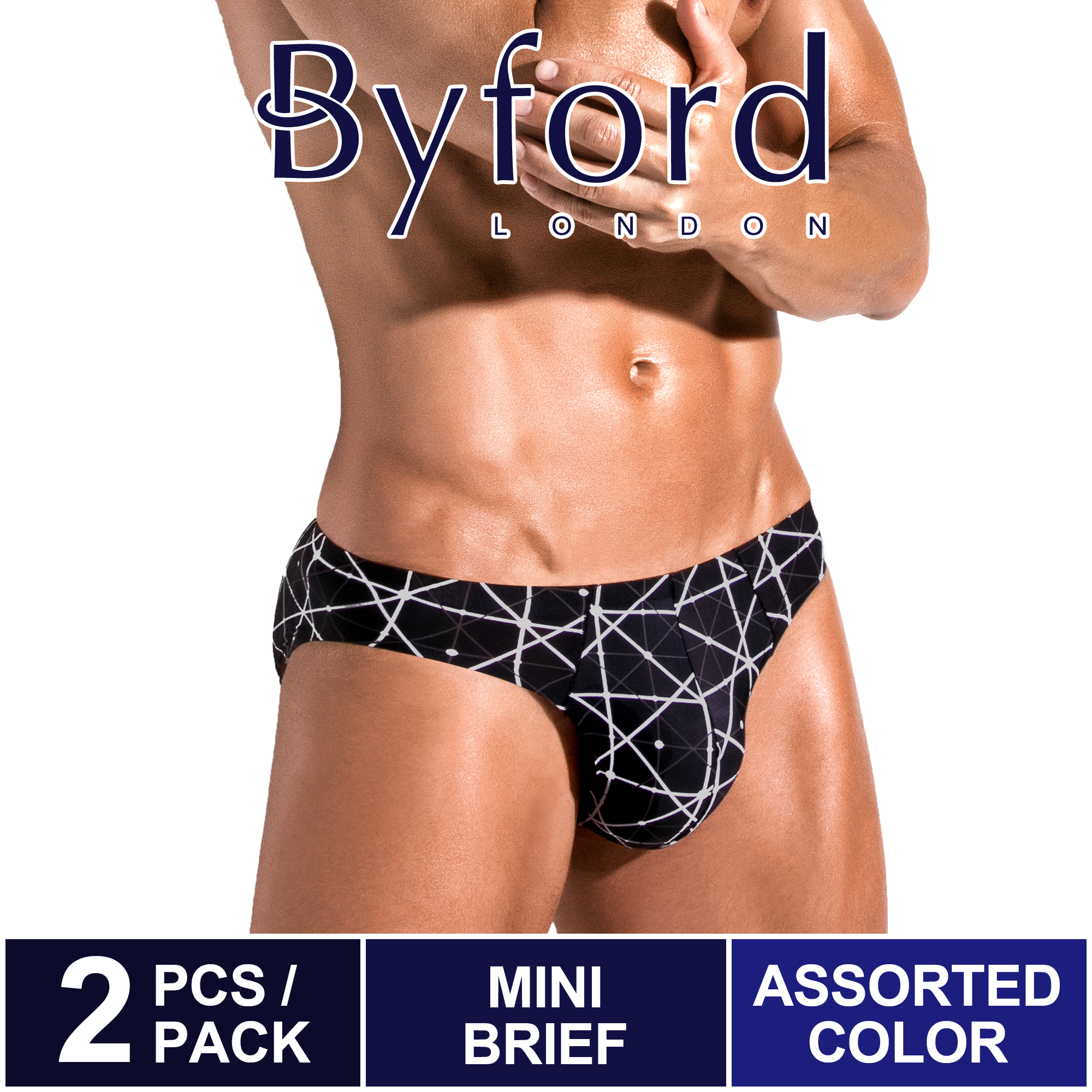 (2 Pcs) Byford Men Brief Nylon Spandex Men Underwear Assorted Colours
