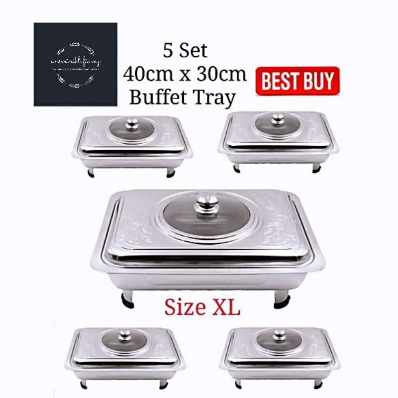 5 set 40x30cm S/S  buffet set catering tray  embossed food pan food tray Warmer serving tray berkas lauk