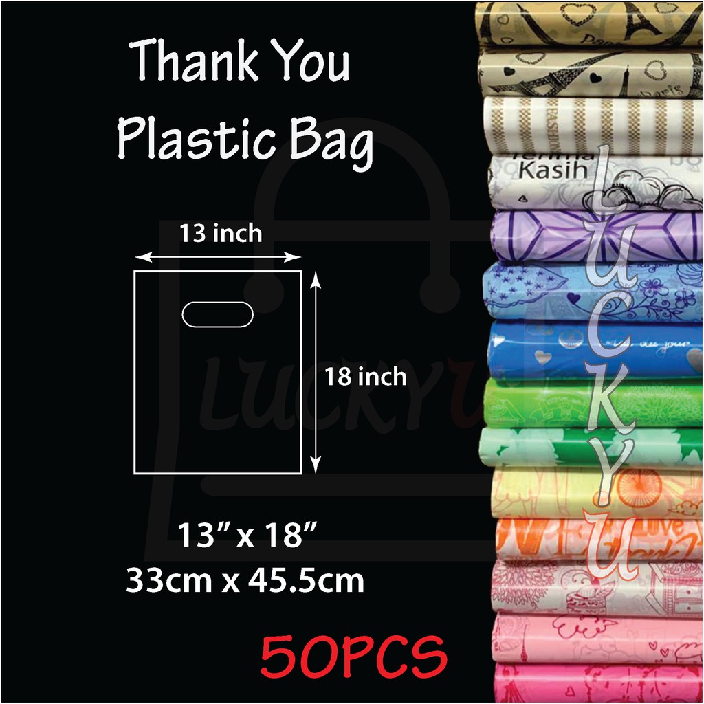 13 X 18 50 Keping Thank You Plastic Bag Terima Kasih Bag Random Design 3 Warna Campur Plastik Bag Mix Colour
