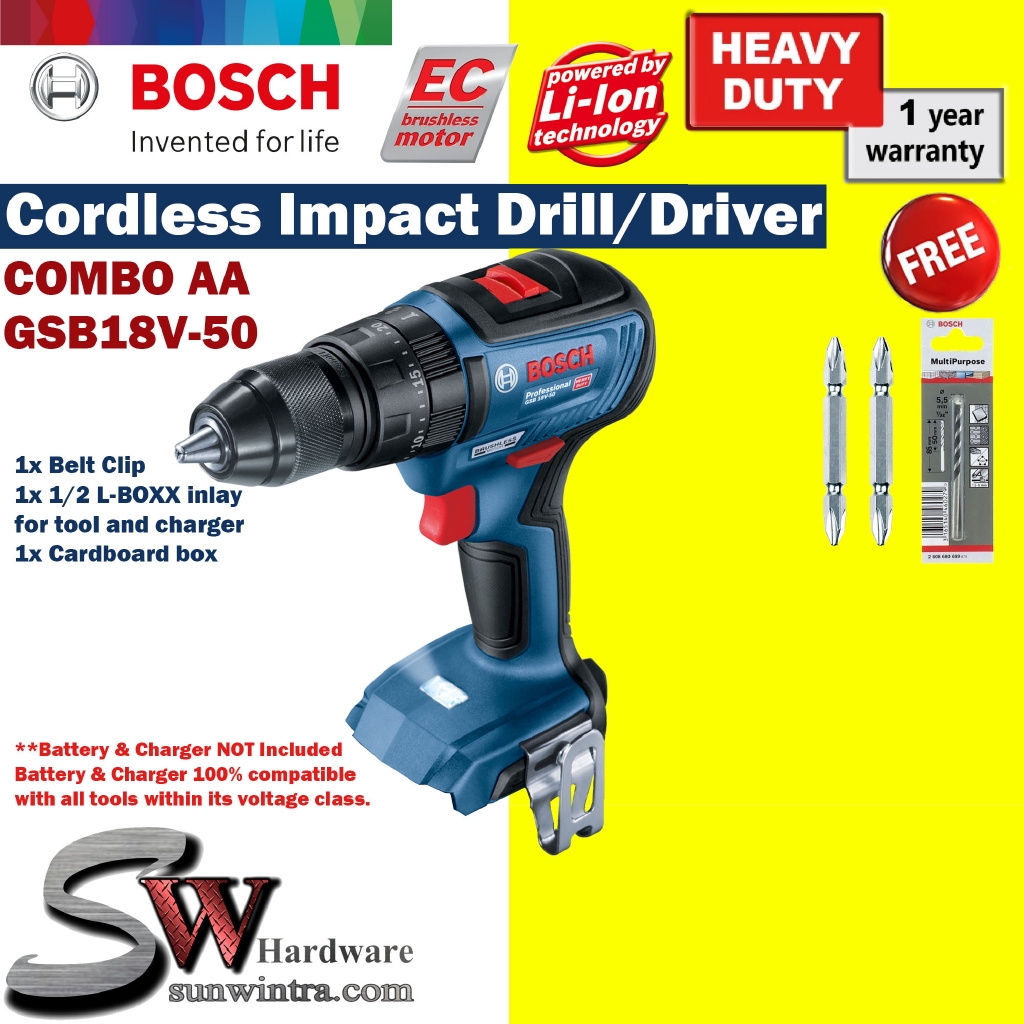 Bosch GSB18V-50 Brushless Cordless Impact Drill COMBO **SOLO Or BATTERY ...