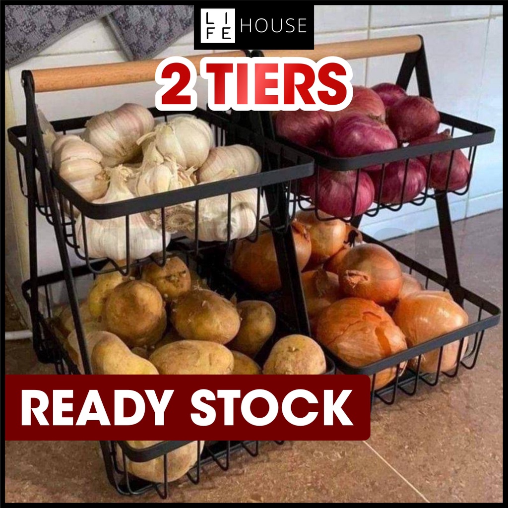 2 Tier Onion Rack Fruit Basket Rak Bawang Bertingkat Vegetable Storage Kitchen Rack Home Organizer Storage Rack