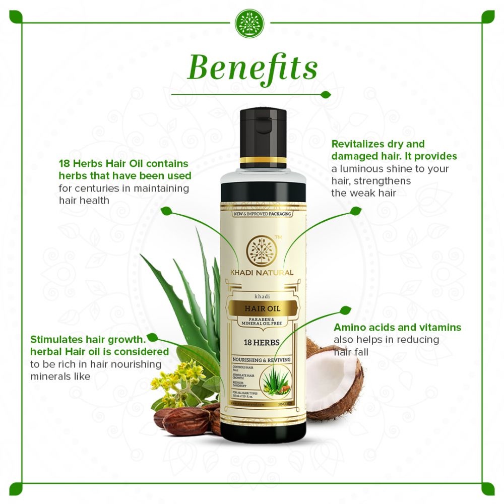 Khadi Natural 18 Herbs Hair Oil 210ml ( Paraben & Mineral Oil Free) |  Shopee Malaysia