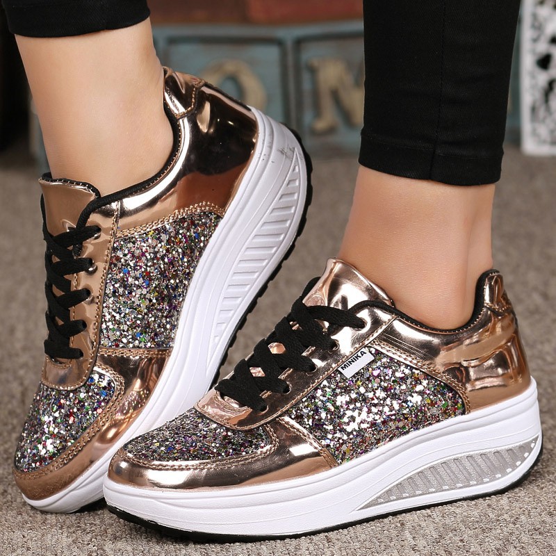 Tiptop Women's Fashion Bling Platform Sneakers Waterproof Flat Shake Shoes