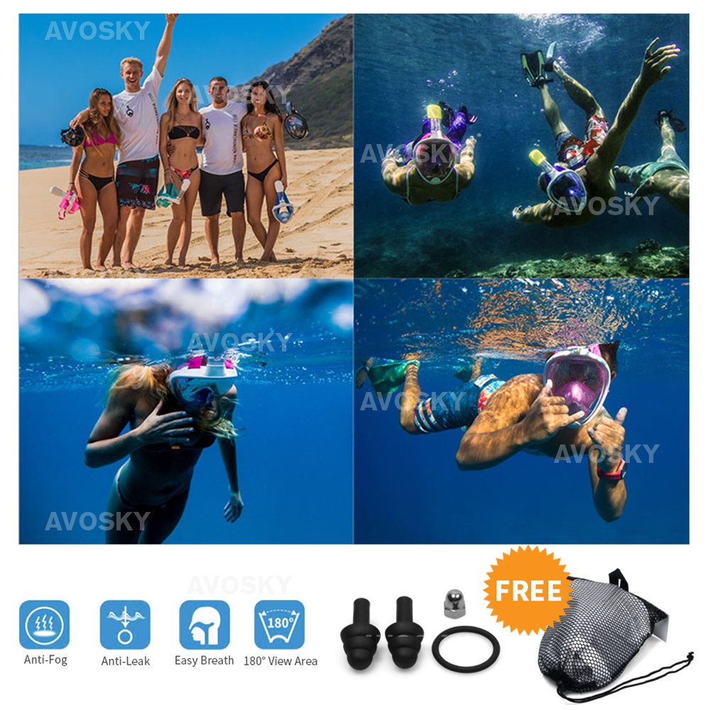 AVOSKY Full Face Snorkeling Mask Scuba Diving Snorkel Mask Underwater