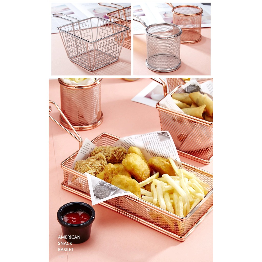 (GSF) Fry Baskets, Mini Round / Square Stainless Steel French Fries
