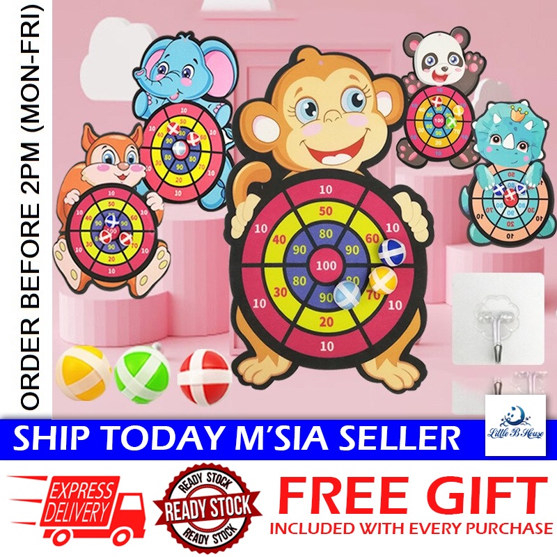 [Little B House] Cartoon Dart Board Set Sticky Ball Dart Toys Interaction Family Party Game 儿童标靶飞镖 Mainan Dart - BT306