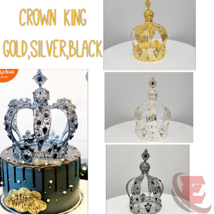 Crown King Cake Topper Black Gold Silver 10cm Shopee Malaysia