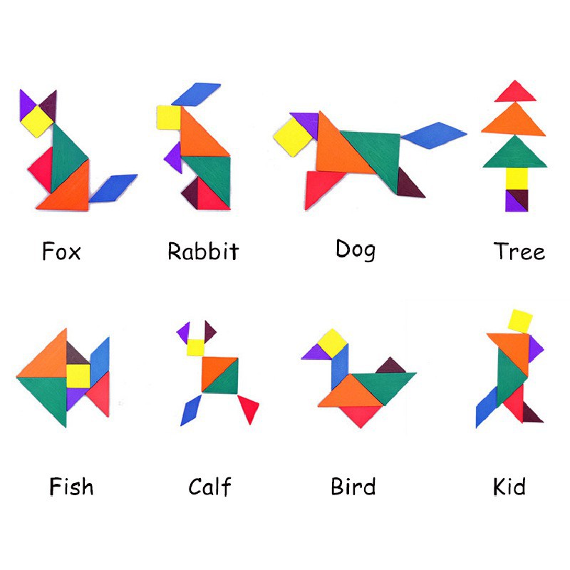 Wooden Puzzle Jigsaw Intelligent Tangram Brain Teaser Educational Toys Kids
