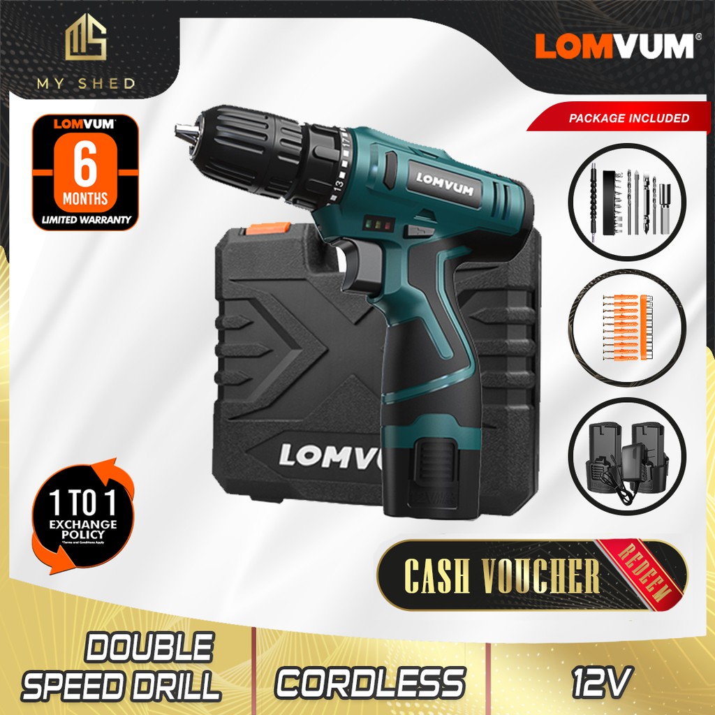 Lomvum 12v Double Speed Cordless Drill Driver With Toolbox Lithium