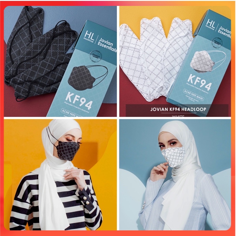 Jovian KF94 Monogram Headloop Mask in White And Black Shopee Malaysia
