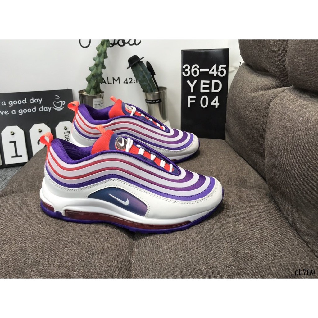 Nike Nike Air Max 97 White Purple Bullet Full Palm Air Cushion Slow Shock Sports Running Shoes Shopee Malaysia
