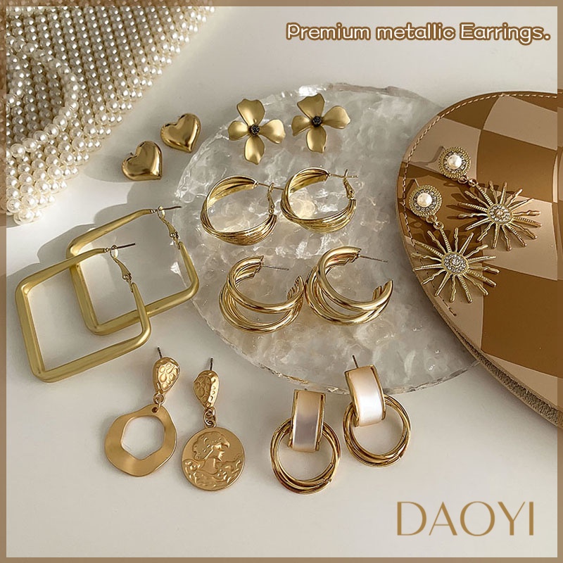 premium metallic earrings set Gold earing Korean fashion noble earring 925 sliver girls accessories