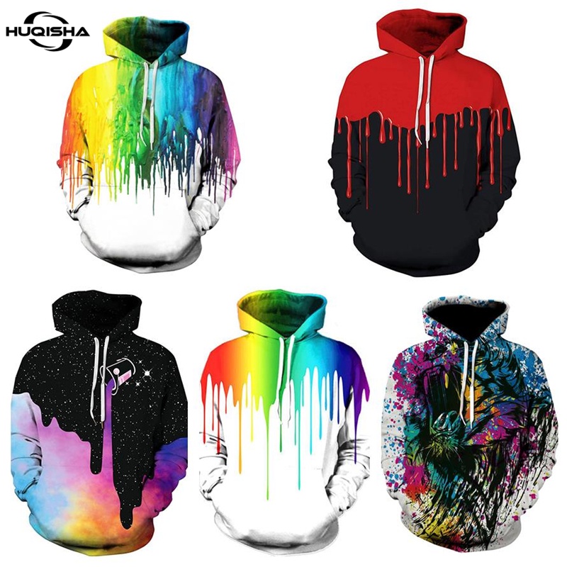 New Men Women Fashion Hoodies 3D Paint Splatter All Over Printed Casual Kids Boy Girl Unisex Hipster Rainbow Sweatshirts