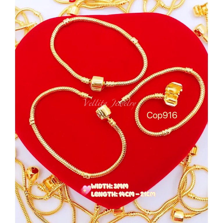 [VJ]Cop916 Bracelet “Plain” Charms/Beads L:14cm-21cm, W:3mm 999.9 Gold Plated [Rantai Tangan Pendora Beads]