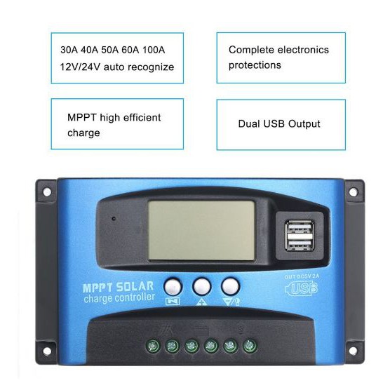 MPPT Solar Charge Controller with LCD Display-Coobee Solar Controller 30A 12V/24V Auto Focus Tracking Solar Panel Regulator Dual USB Port Charge Controller New Upgrated Mppt Technical Charging Current 