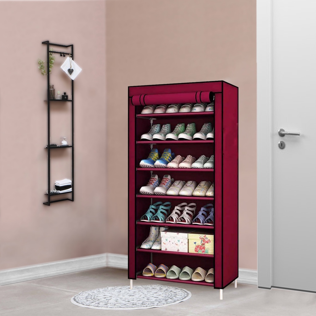 FINSSO: Multi Shoe Rack 8& 10 Tiers Curtain Wardrobe Rak Kasut