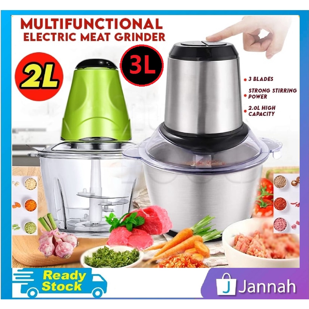 Jannah Stainless Steel Electric Chopper Mincing Machine Vegetable Fruit Meat Cutter Blender Processor Meat Grinder 9P2