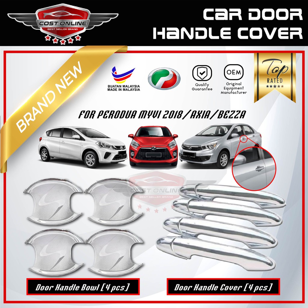 Car Handle Cover And  Handle Bowl(Chrome) For Perodua MYVI 2018 / BEZZA / AXIA (NO FIT WITH KEY LESS)