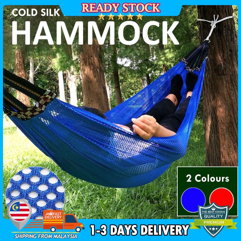 【In stock】Hammock Beach Travel Outdoor Camping Ice Silk Mesh Hammock Tree Hanging Swing Bed吊床