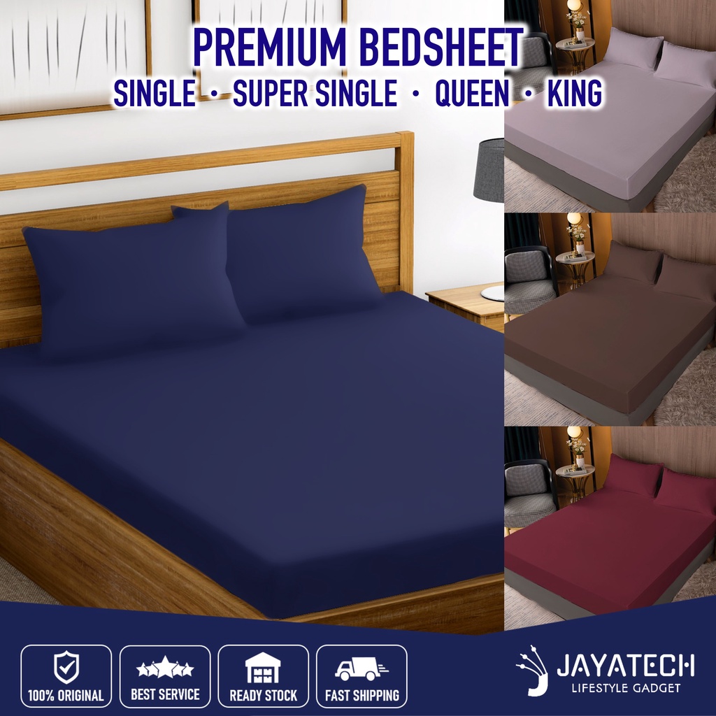 PREMIUM COTTON BEDSHEET FITTED BEDSHEET PLAIN BEDSHEET SINGLE SUPER SINGLE QUEEN KING CADAR MURAH CADAR GETAH KELILING