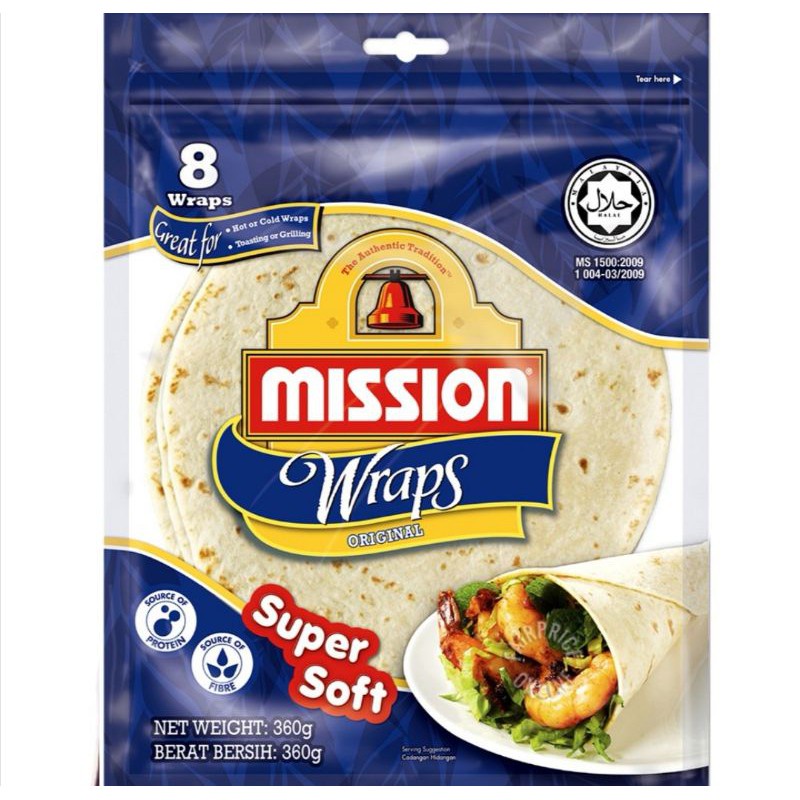 Mission Food Tortilla Wraps Original Wraps Wholemeal 8 Wraps(360g