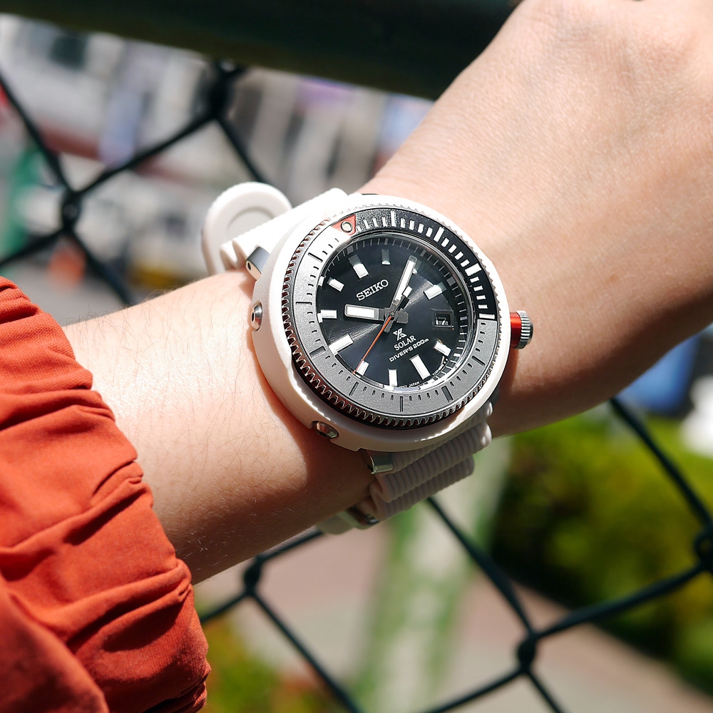 Seiko Street Series Solar Tuna All White Diver's Men's Watch SNE545P1 ...