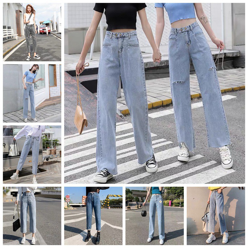 Ready stock korean trousers denim  jean  ladies pant Murah  