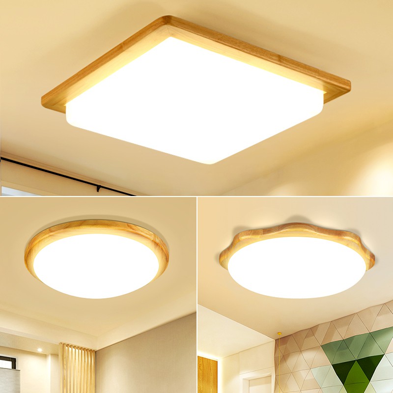 In Stock Led Ceiling Lights Wooden Rectangle Ceiling Mounted Lamp Living Room Modern Wood Lighting Shopee Malaysia