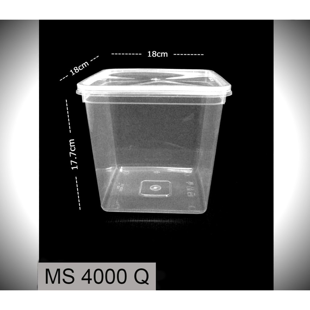 Large Square Plastic Container With Lid 3850ml / Bekas Makanan Plastik BESAR MS4000Q (5 SETS Or 10 SETS)