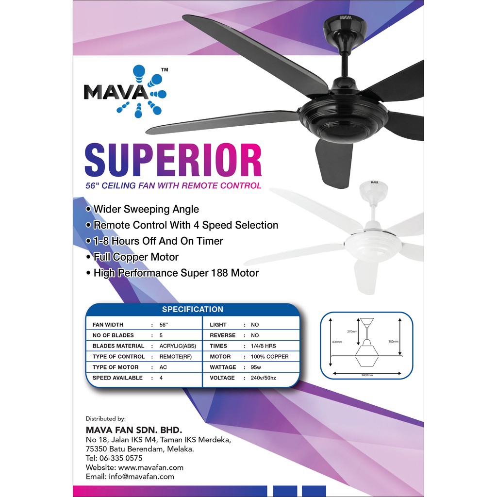 Mava Superior Cosa 699 56 5 Blade Remote Control Ceiling Fan Kipas Siling