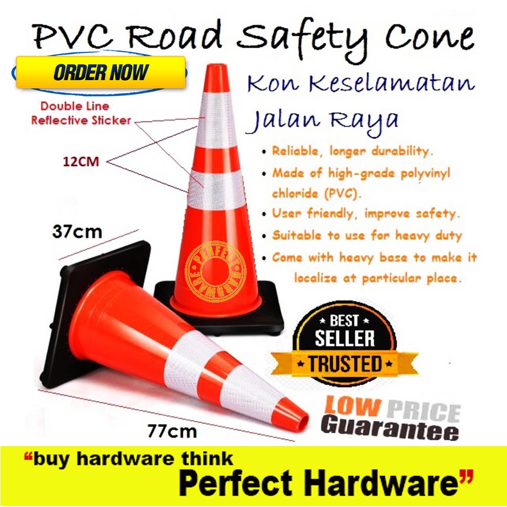 ✨DOUBLE LINE✨✨ HEAVY DUTY SAFETY CONE✨ TRAFFIC CONE 30''/760MM✨DOUBLE LINE Jauh Dapat Dinampak jelas ✨.