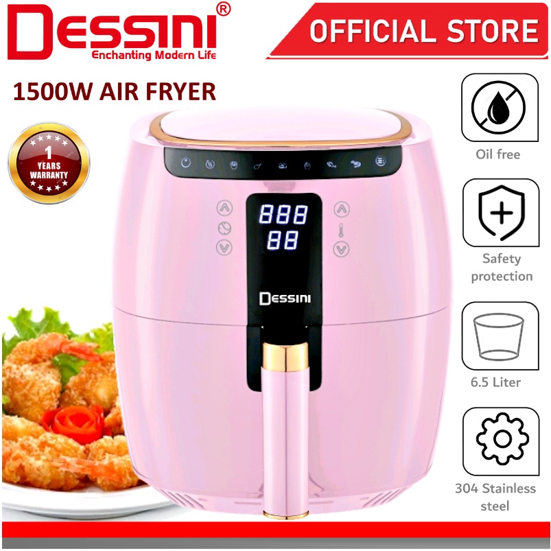 DESSINI ITALY Electric Air Fryer Timer Oven Cooker Non-Stick Fry Roast Grill Bake Machine (6.5L)