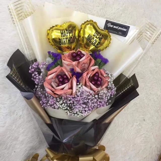 美美哒 Happy Birthday 爱心 情人節 钱玫瑰花束 Shopee Malaysia