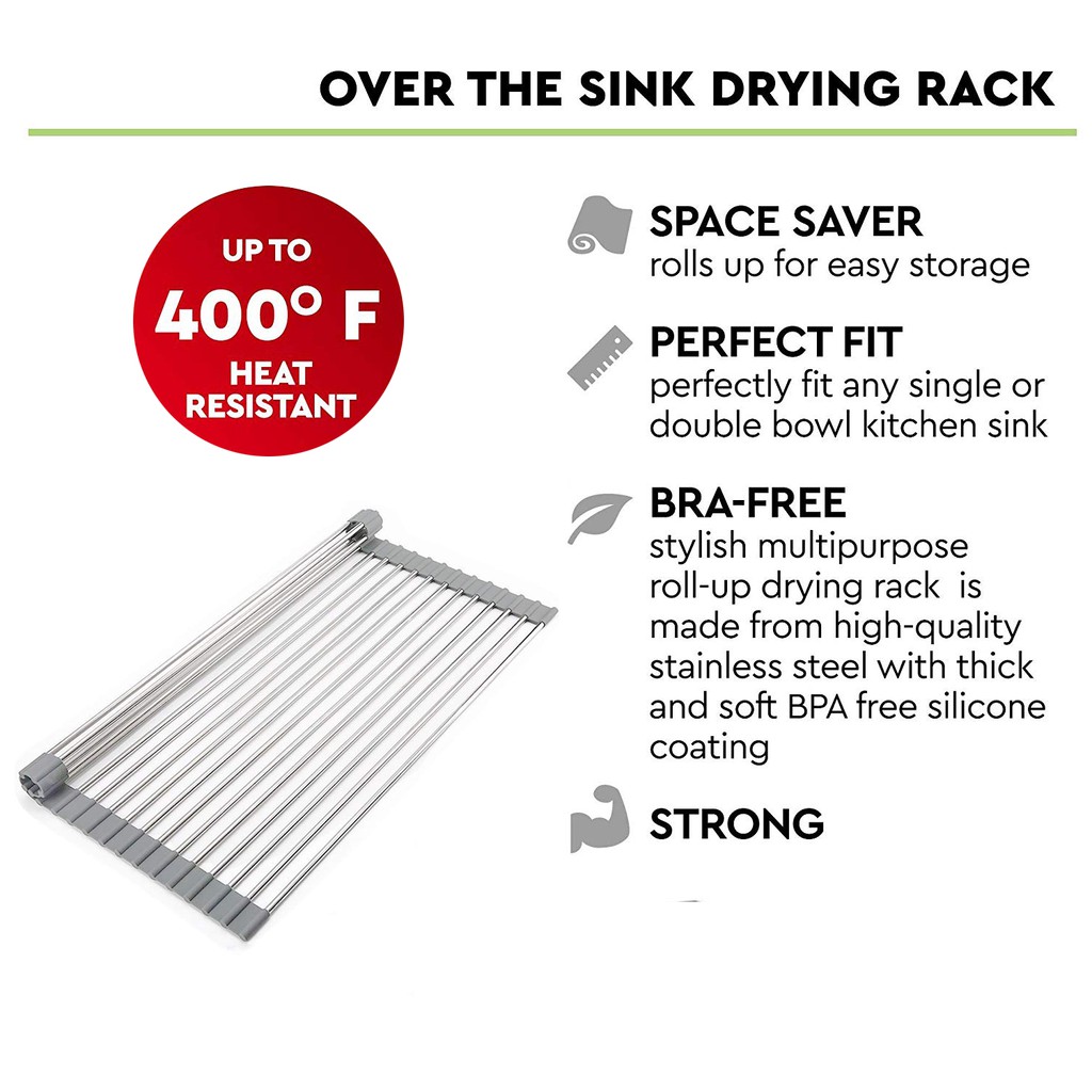 Roll-Up Dish Drying Rack 304 Stainless Steel Silicone
