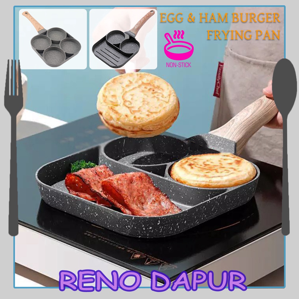 Fried Egg 4 Hole 3 Hole Frying Pan Burger Frying Non Stick Flat Frying Pan Pancake Maker Omelette Pan Kuali Telur 煎蛋平底锅