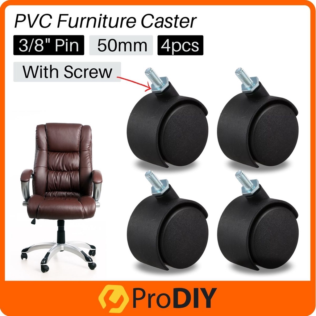 4pcs 50mm PVC Furniture Caster Castor with Screw Gaming Office Chair Wheel Replacement Roda Kerusi Ofis