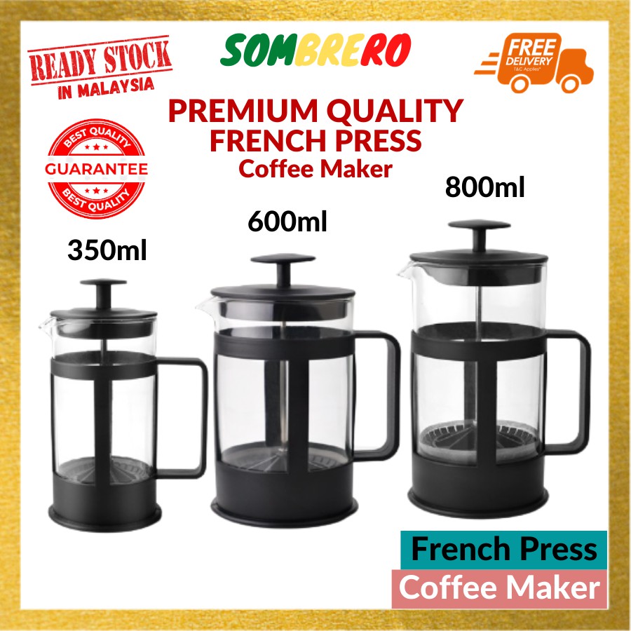 French Press Coffee Maker Premium Quality 350ml / 600ml / 800ml Tea Strainer Milk Frother Coffee Plunger