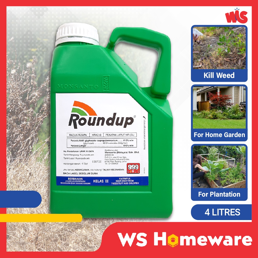 WS 4L Roundup Glyphosate 41% Herbicide Racun Rumput | Shopee Malaysia