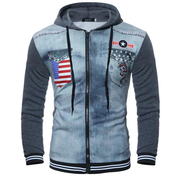 Hipster US Flag Pattern Printed Hooded Sweater Jacket