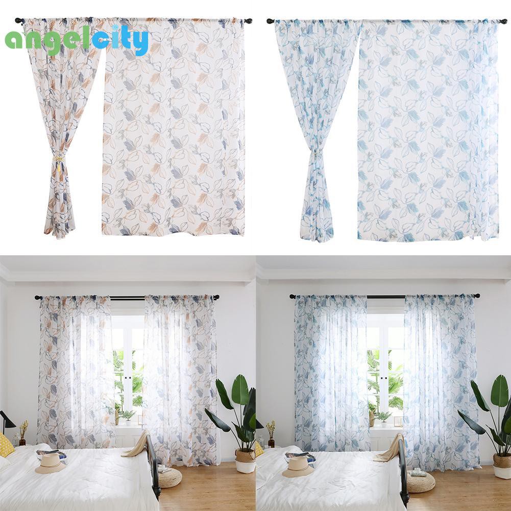 Curtain 1pc Flowers Print Sheer Voile Tulle Drapes Bedroom