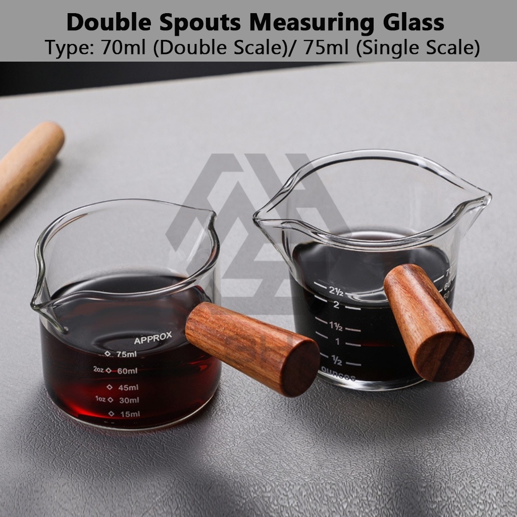 3h Barista Coffee Espresso Double Spouts Measuring Cup Glass Shot Glass Mini Milk Cup Cw Wooden 3133