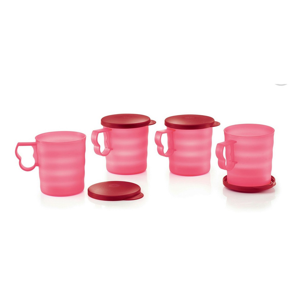 OFFER!!!! TUPPERWARE ROYAL RED BLOSSOM MUG WITH SEAL SET (4PCS)